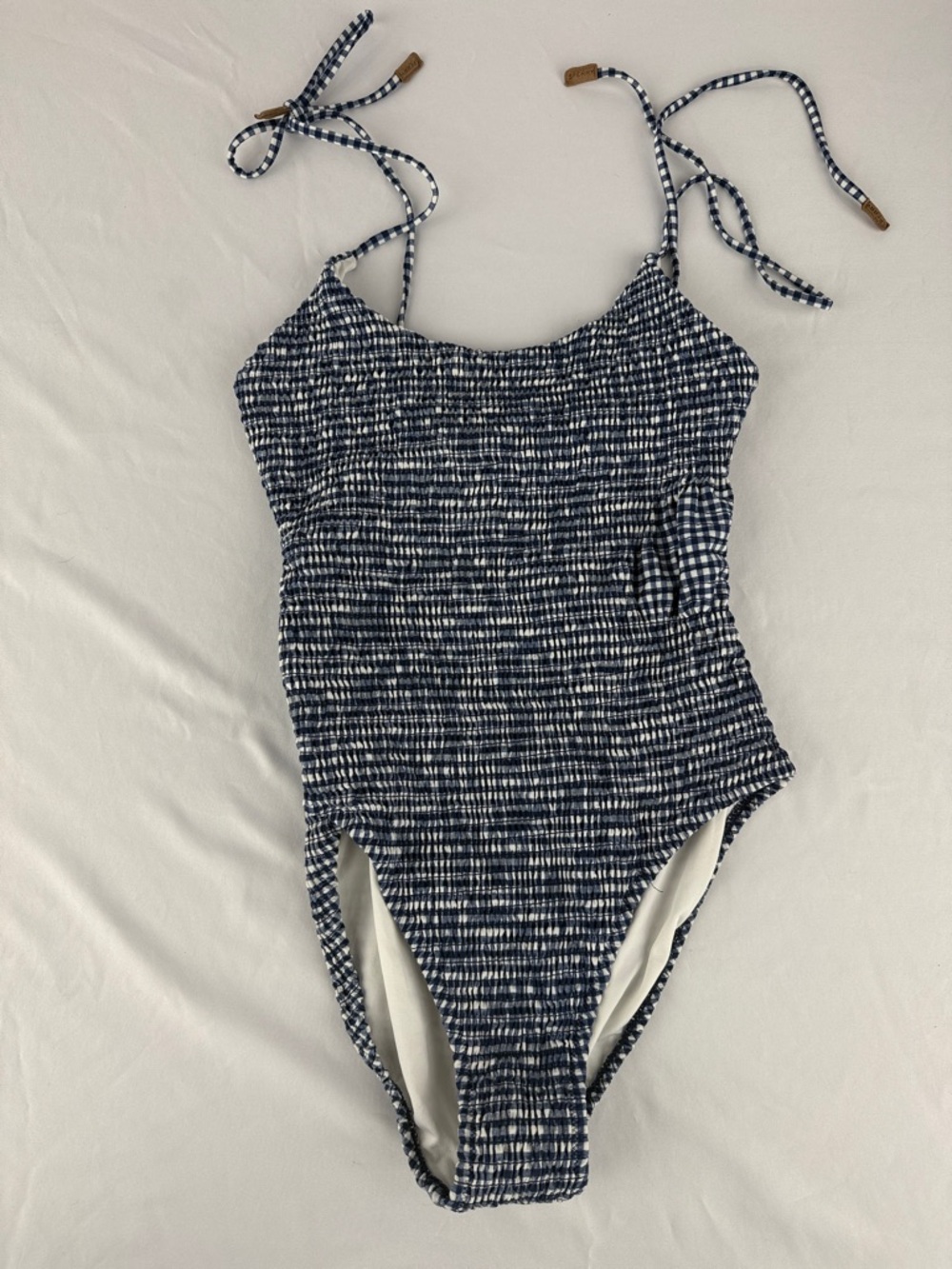Sperry Navy and White Gingham Textured One-Piece Swimsuit
